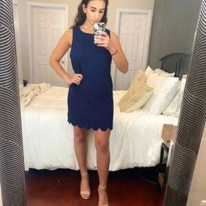 Monteau Navy Blue Scalloped Hem Dress L Fully Lined